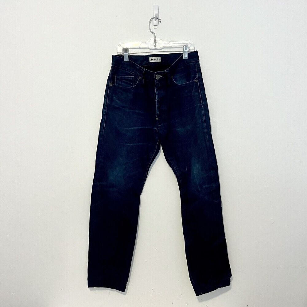Acne Studios Moc Blue Sateen Vintage Jeans Fading Whiskers Rare Dark Rare Sz 29